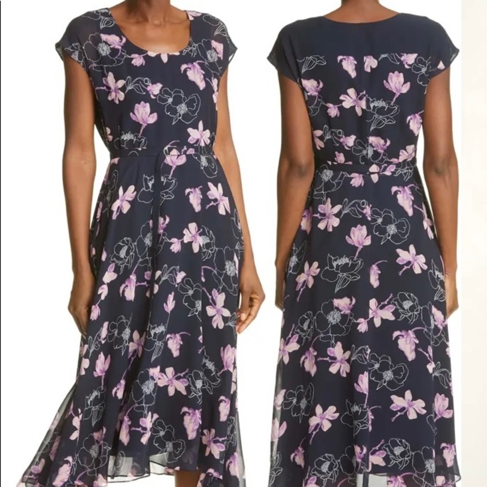 CLUB MONACO Floral Print Silk Midi Dress Size 2